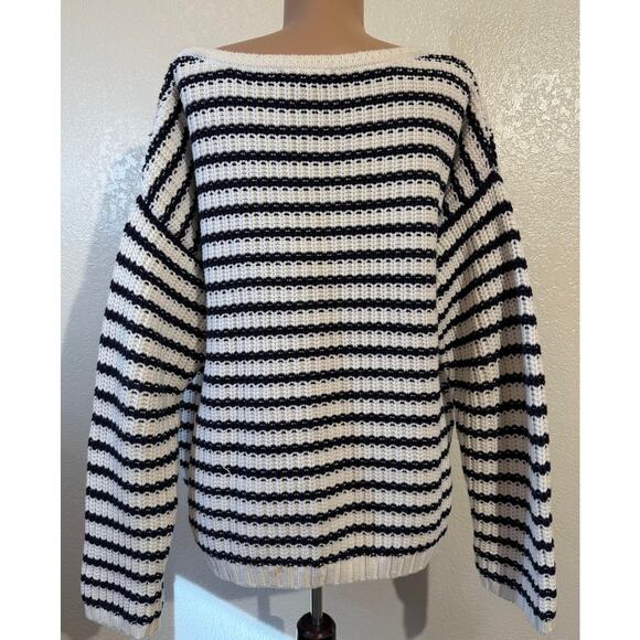 Tommy Hilfiger Women's Cable Knit Sweater Pullover Pocket White Navy XL - Picture 3 of 14